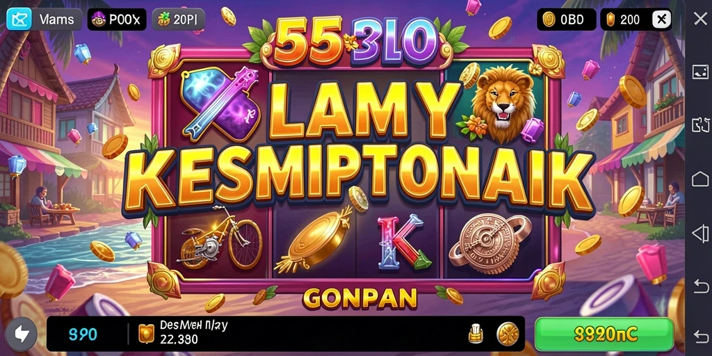 Screenshot gameplay 55RP menampilkan gulungan dengan simbol menarik dan efek visual menawan.