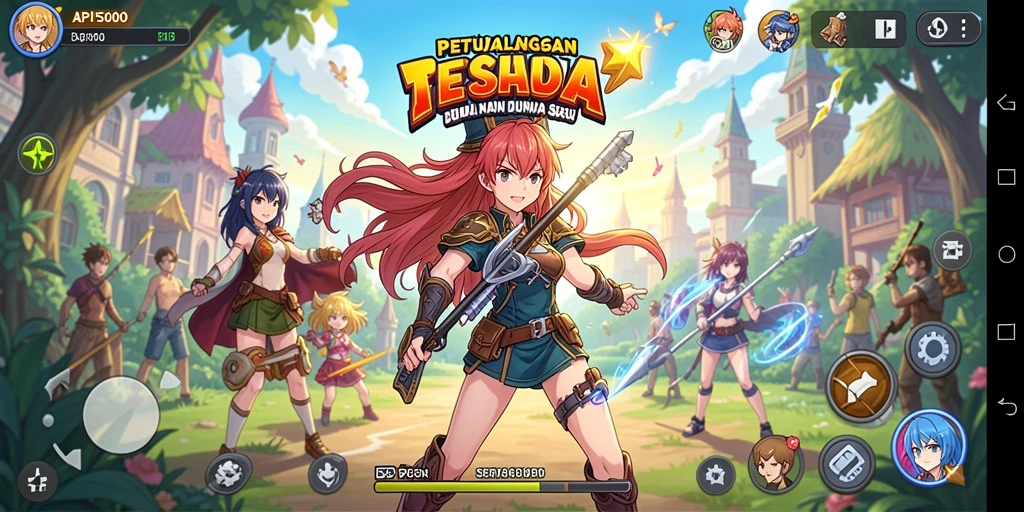 Screenshot utama API5000 menampilkan aksi seru karakter anime dalam pertempuran.