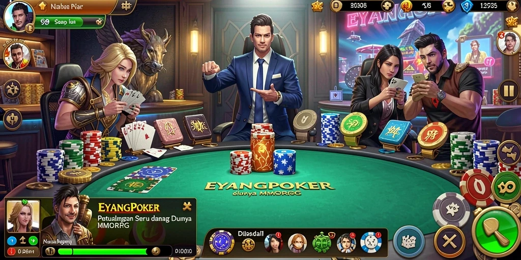 Screenshot utama EYANGPOKER menampilkan aksi seru dalam gameplay MMORPG.
