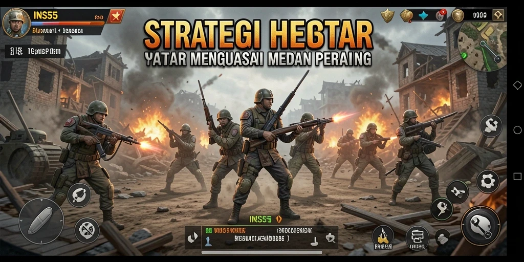 Screenshot permainan INS55 menampilkan pertempuran strategis yang mendebarkan.