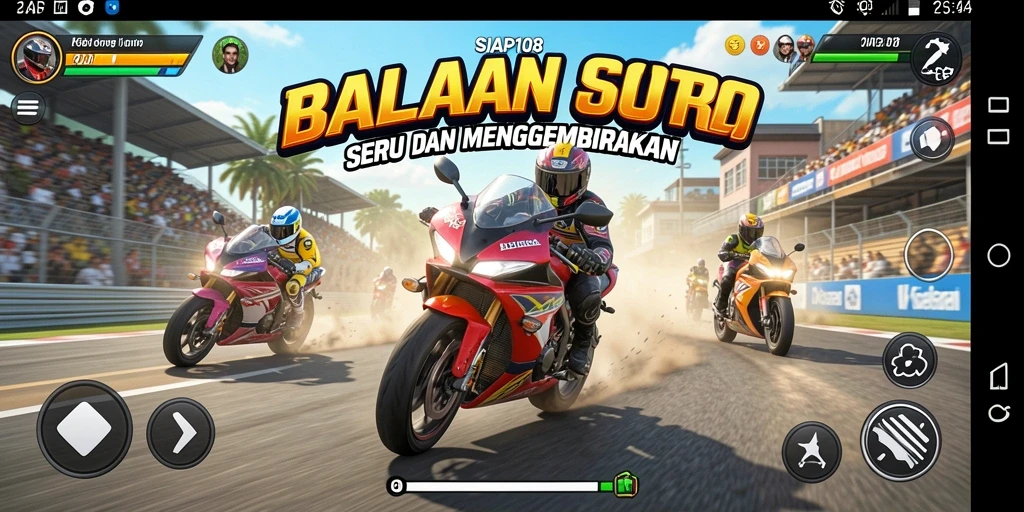 Tangkapan layar SIAP108 menampilkan aksi balapan motor yang mendebarkan.