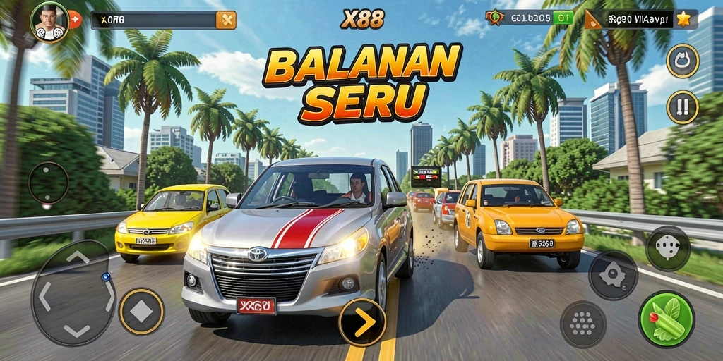 Tampilan gameplay seru dan mendebarkan dalam X88 saat balapan di jalan raya.